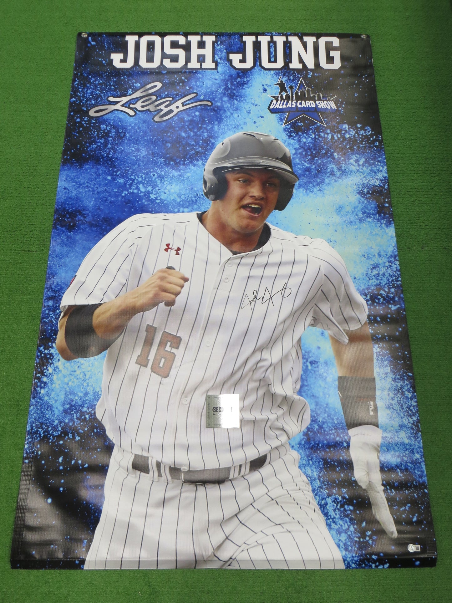 JOSH JUNG SIGNED Texas Rangers Tech Dallas Card Show 36x60 VINYL BANNER BAS