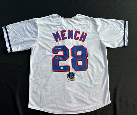 KEVIN MENCH TEXAS RANGERS SIGNED JERSEY w/GO RANGERS! BAS COA
