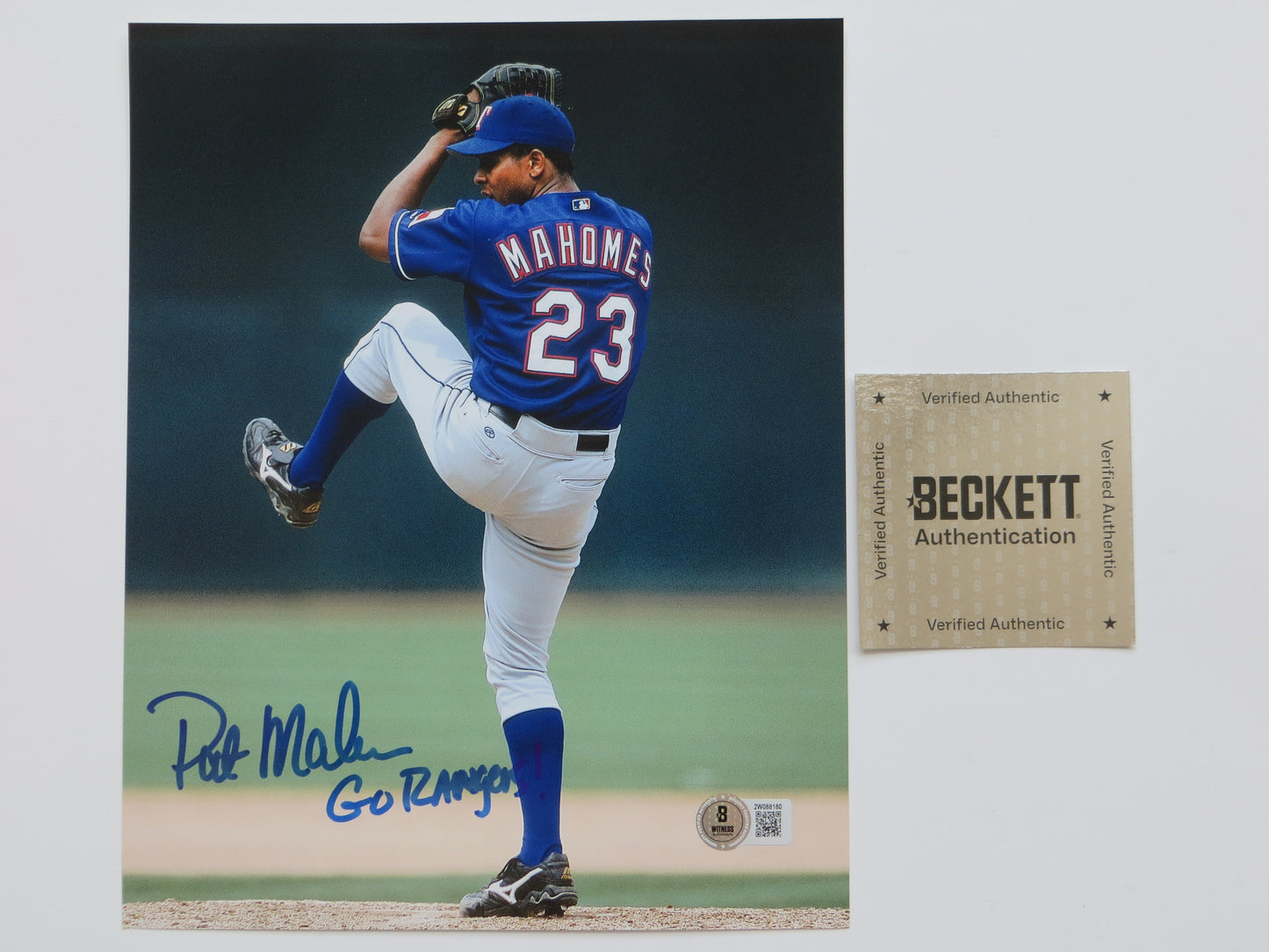 PAT PATRICK MAHOMES SR. TEXAS RANGERS SIGNED 8x10 PHOTO w/INSC Twins Chiefs BAS