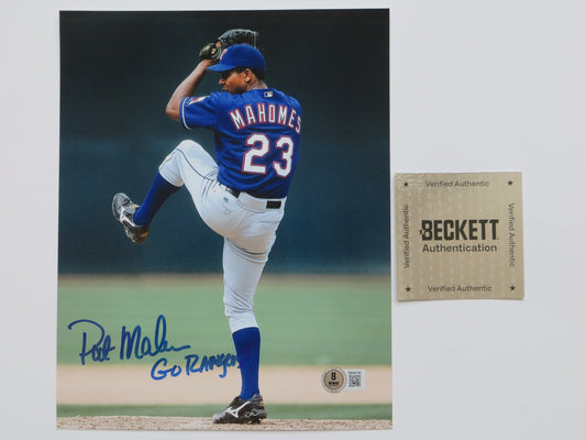 PAT PATRICK MAHOMES SR. TEXAS RANGERS SIGNED 8x10 PHOTO w/INSC Twins Chiefs BAS