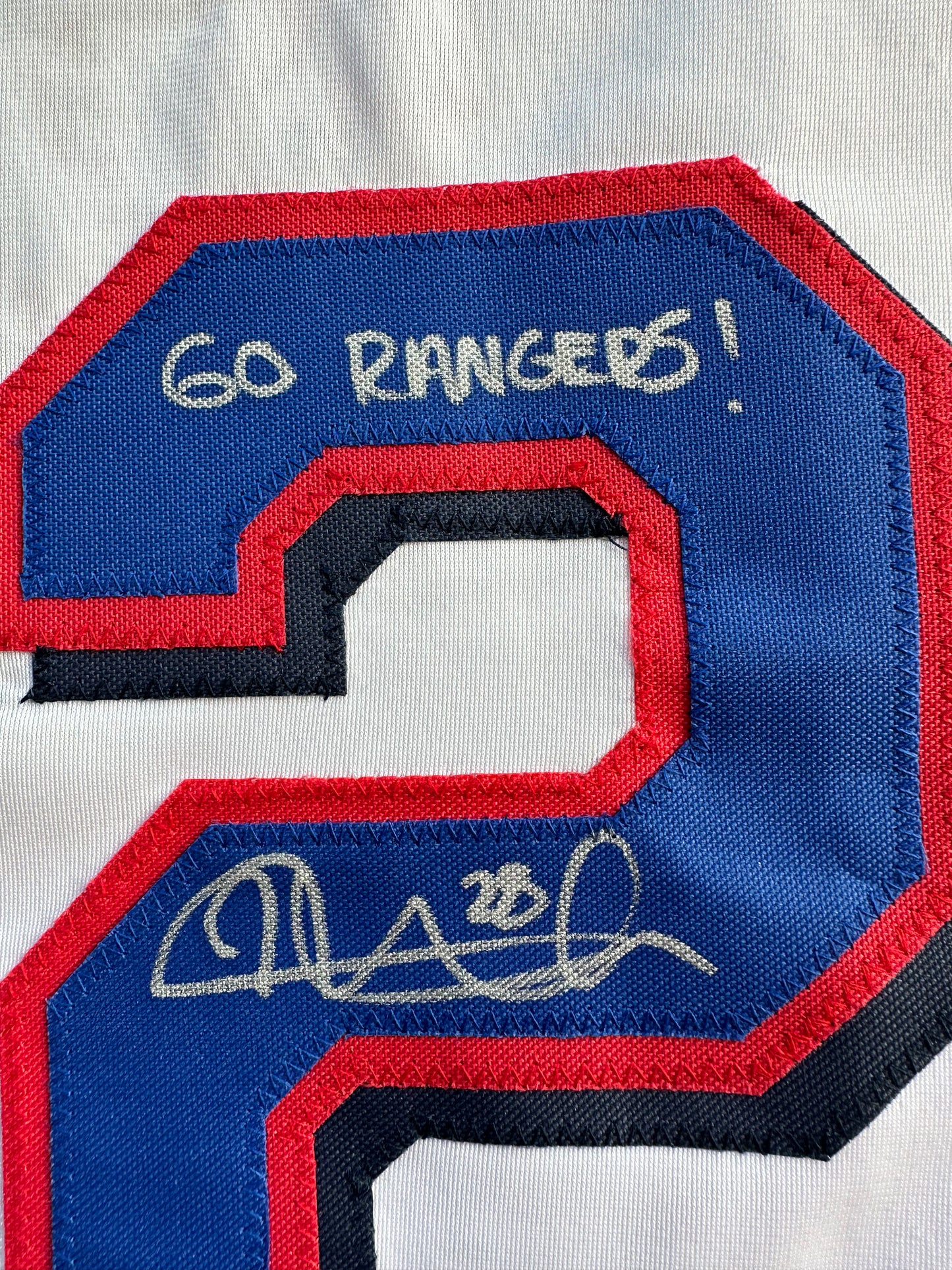 KEVIN MENCH TEXAS RANGERS SIGNED JERSEY w/GO RANGERS! BAS COA