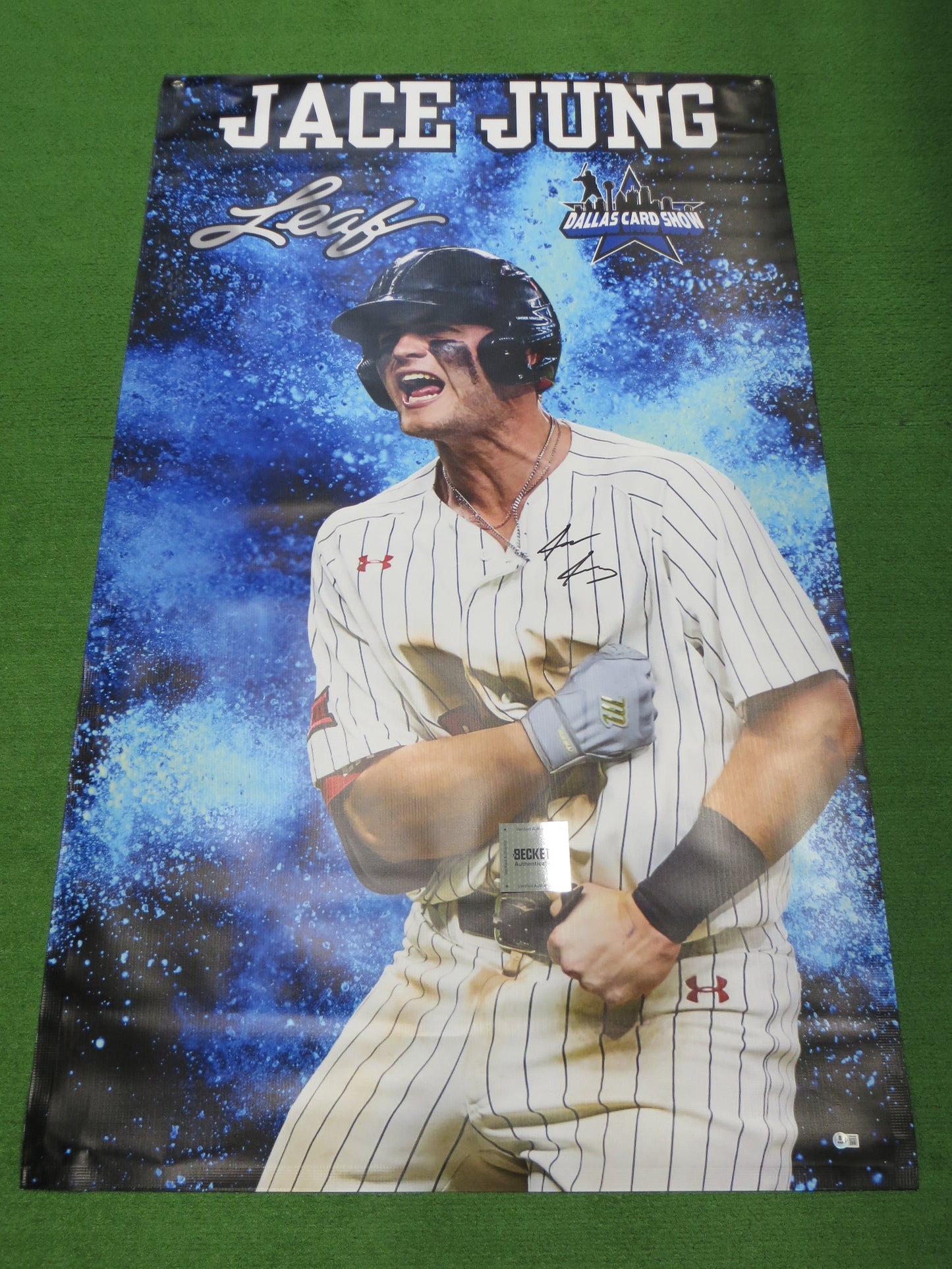 JACE JUNG SIGNED Texas Tech Detroit Tigers Dallas Card Show 36x60 VINYL BANNER BAS