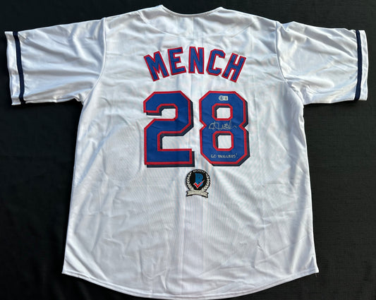 KEVIN MENCH TEXAS RANGERS SIGNED JERSEY w/GO RANGERS! BAS COA