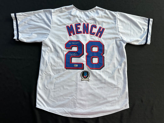 KEVIN MENCH TEXAS RANGERS SIGNED JERSEY w/GO RANGERS! BAS COA