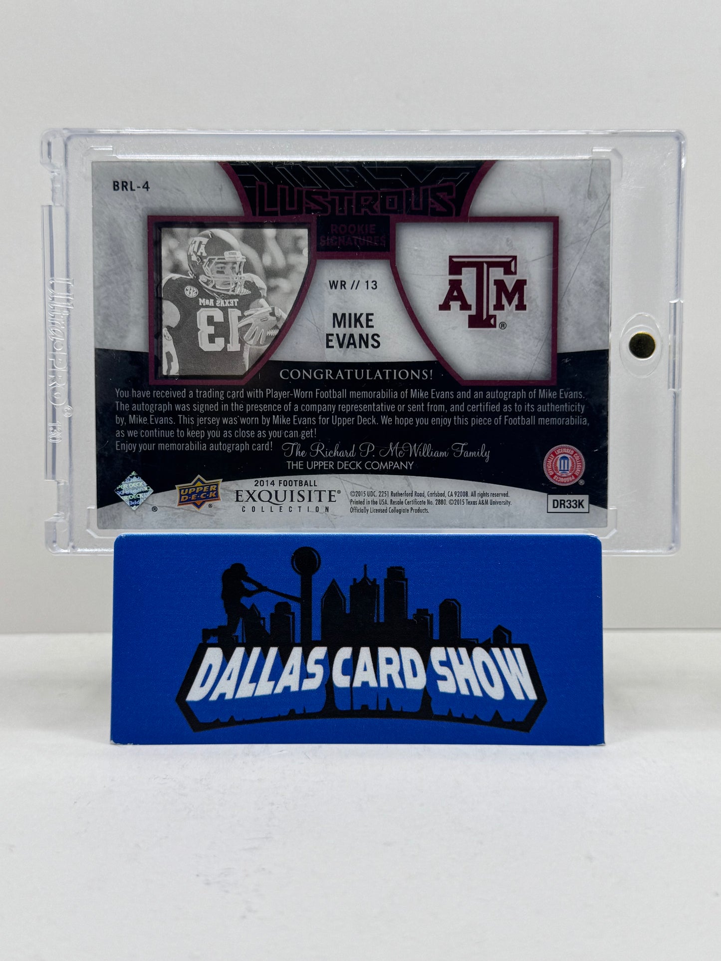 2014 Upper Deck Exquisite Mike Evans Black Lustrous Rookie Signatures /25 Texas A&M
