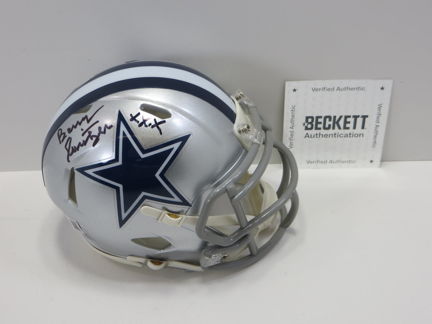BARRY SWITZER SIGNED DALLAS COWBOYS MINI HELMET w/XXX Oklahoma BAS