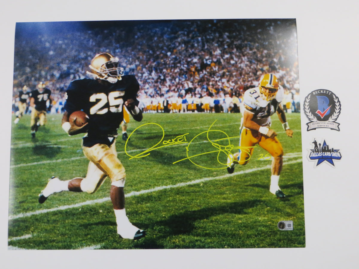 ROCKET ISMAIL NOTRE DAME SIGNED 8x10 PHOTO Touchdown Black BAS