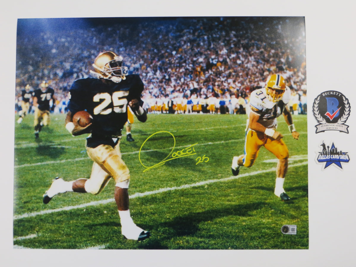ROCKET ISMAIL NOTRE DAME SIGNED Touchdown 16x20 YELLOW BAS
