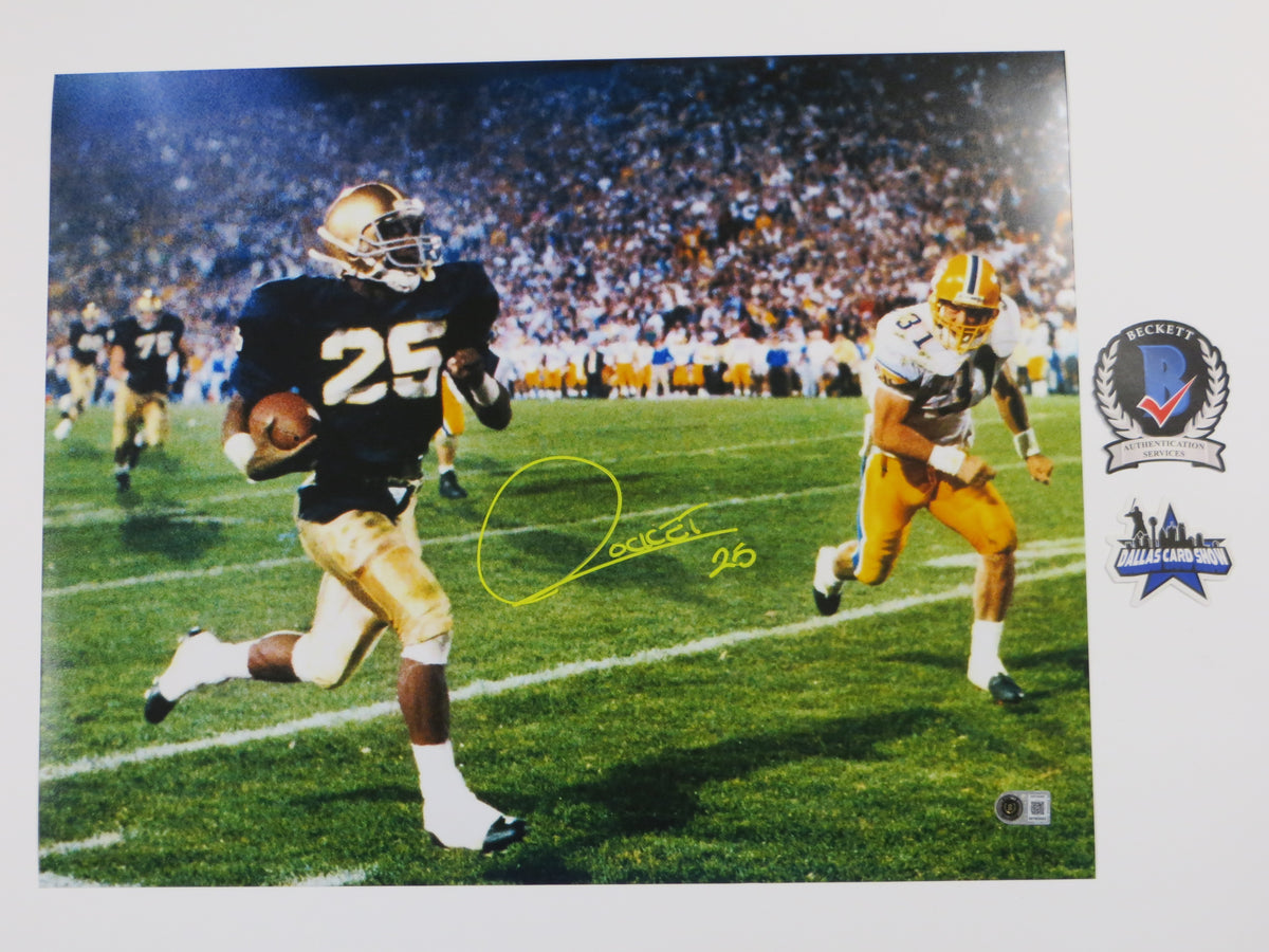ROCKET ISMAIL NOTRE DAME SIGNED Touchdown 16x20 YELLOW BAS