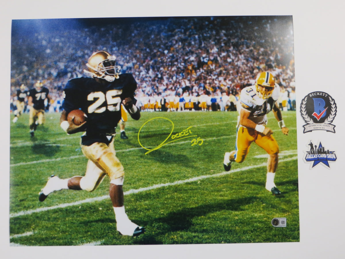 ROCKET ISMAIL NOTRE DAME SIGNED Touchdown 16x20 YELLOW BAS
