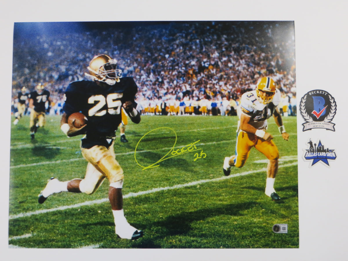 ROCKET ISMAIL NOTRE DAME SIGNED Touchdown 16x20 YELLOW BAS