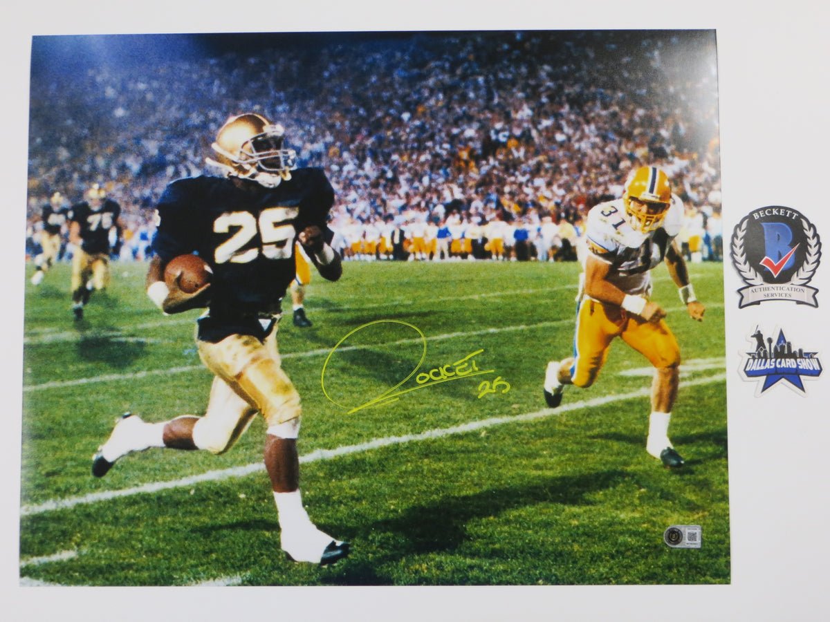 ROCKET ISMAIL NOTRE DAME SIGNED Touchdown 16x20 YELLOW BAS