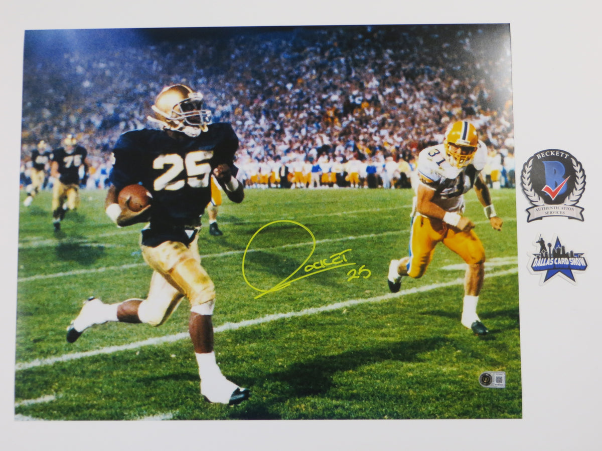 ROCKET ISMAIL NOTRE DAME SIGNED Touchdown 16x20 YELLOW BAS