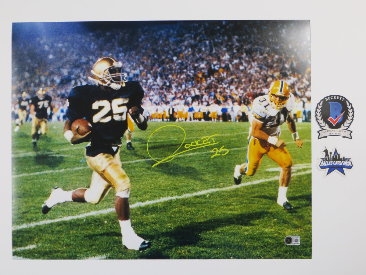 ROCKET ISMAIL NOTRE DAME SIGNED Touchdown 16x20 YELLOW BAS