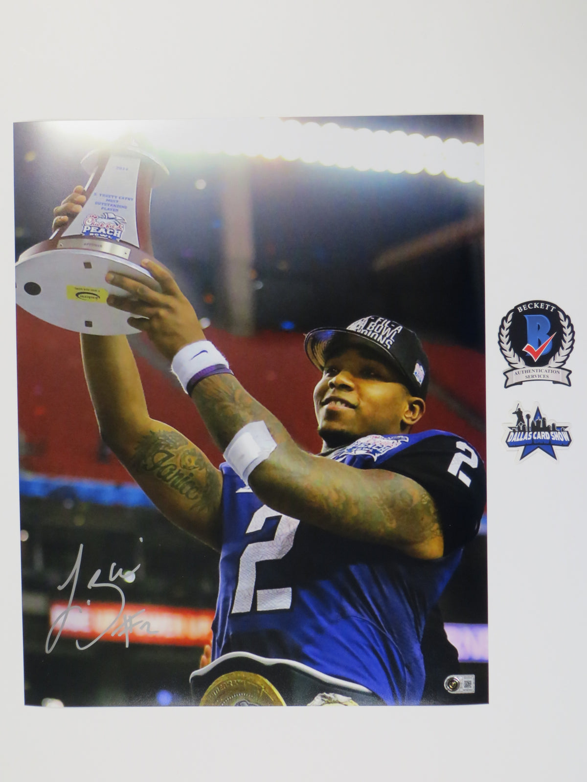 TREVONE BOYKIN TCU HORNED FROGS SIGNED 8x10 with the Trophy PHOTO BAS