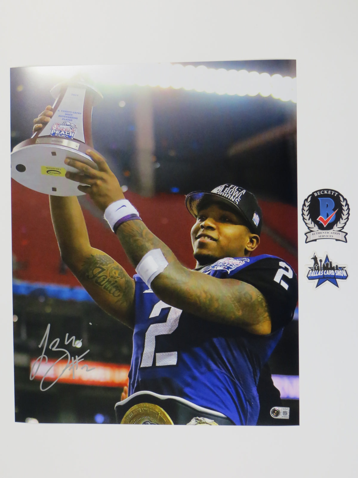 TREVONE BOYKIN TCU HORNED FROGS SIGNED 8x10 with the Trophy PHOTO BAS