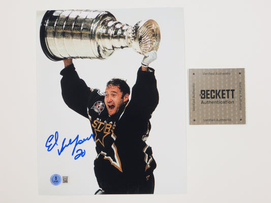 ED BELFOUR DALLAS STARS SIGNED 8x10 PHOTO w/Stanley Cup BAS COA