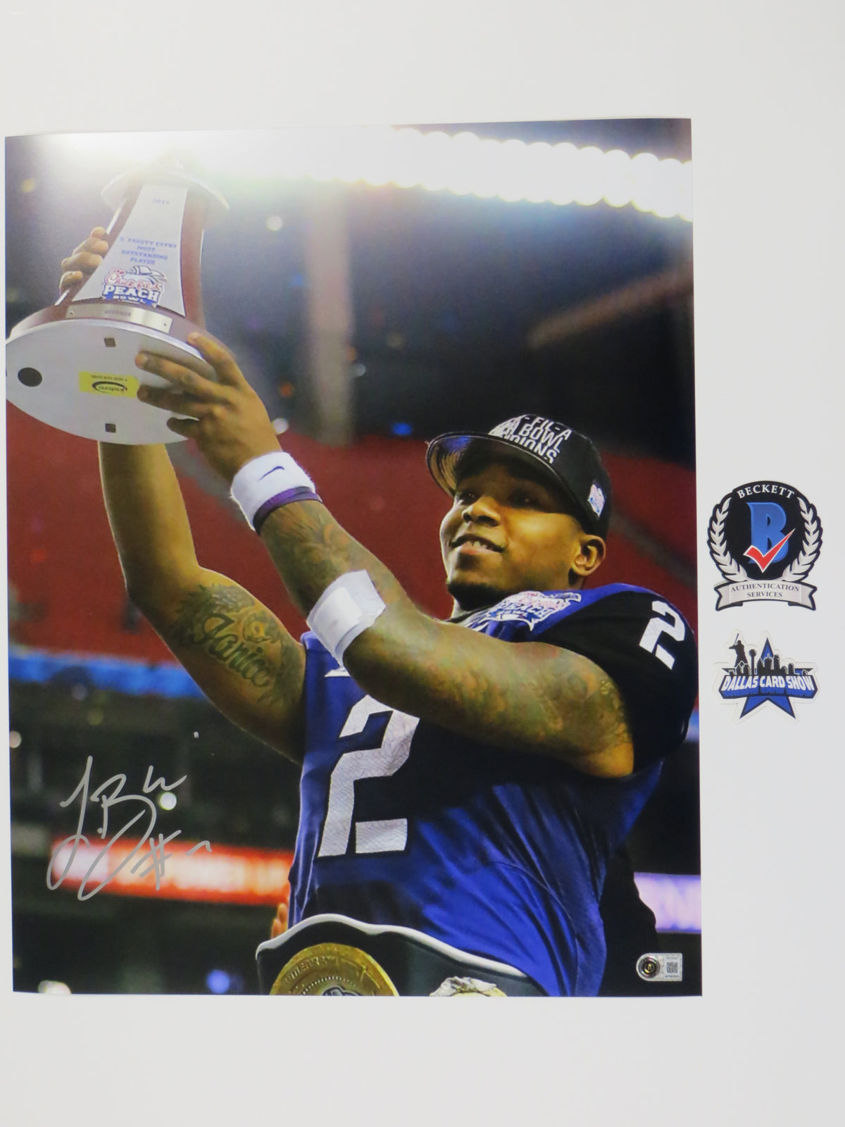 TREVONE BOYKIN TCU HORNED FROGS SIGNED 8x10 with the Trophy PHOTO BAS