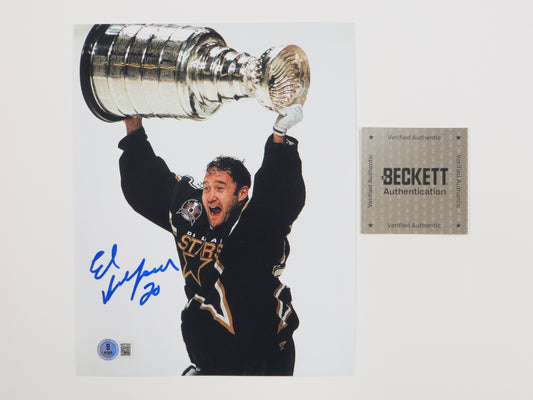 ED BELFOUR DALLAS STARS SIGNED 8x10 PHOTO w/Stanley Cup BAS COA