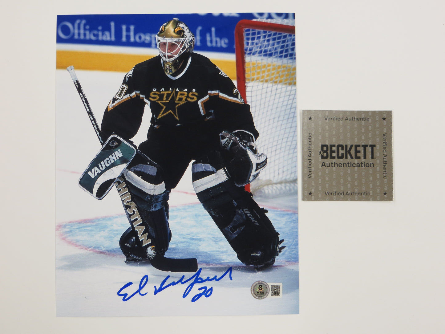 ED BELFOUR DALLAS STARS SIGNED 8x10 PHOTO Blackhawks BAS COA