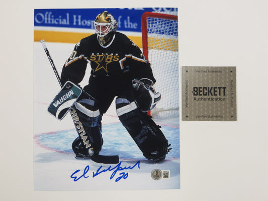 ED BELFOUR DALLAS STARS SIGNED 8x10 PHOTO Blackhawks BAS COA