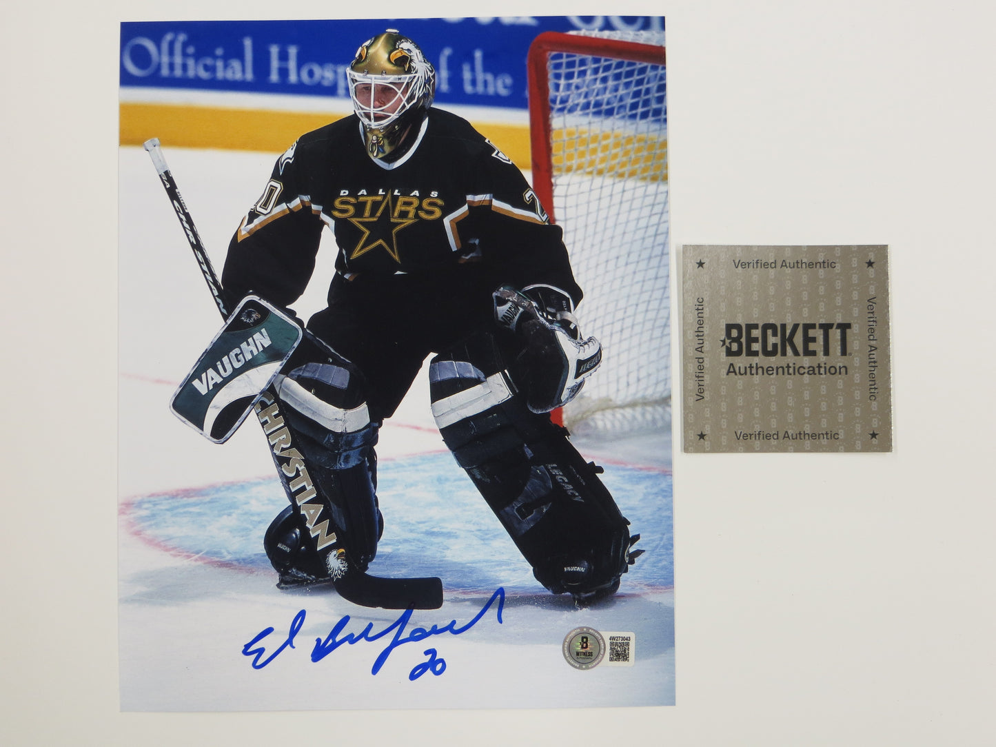 ED BELFOUR DALLAS STARS SIGNED 8x10 PHOTO Blackhawks BAS COA