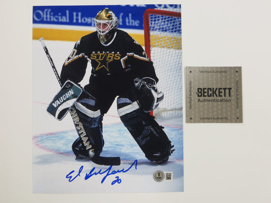 ED BELFOUR DALLAS STARS SIGNED 8x10 PHOTO Blackhawks BAS COA