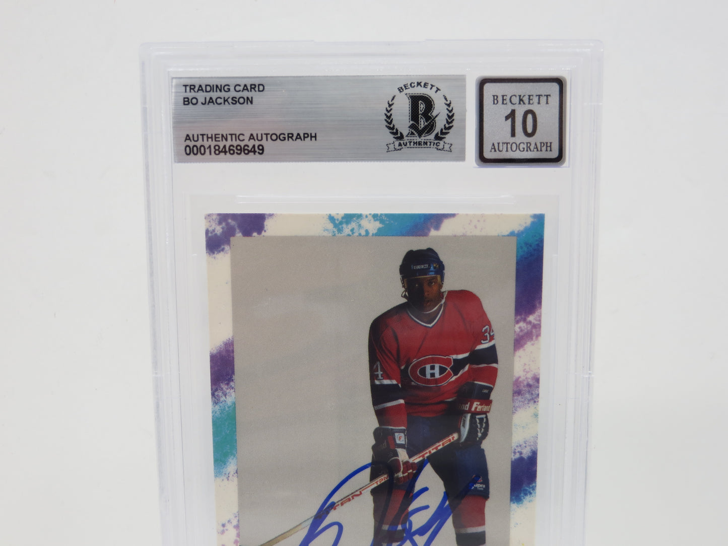 BO JACKSON SIGNED Bo Knows Hockey Canadians RAIDERS BGS BAS SLAB AUTO 10