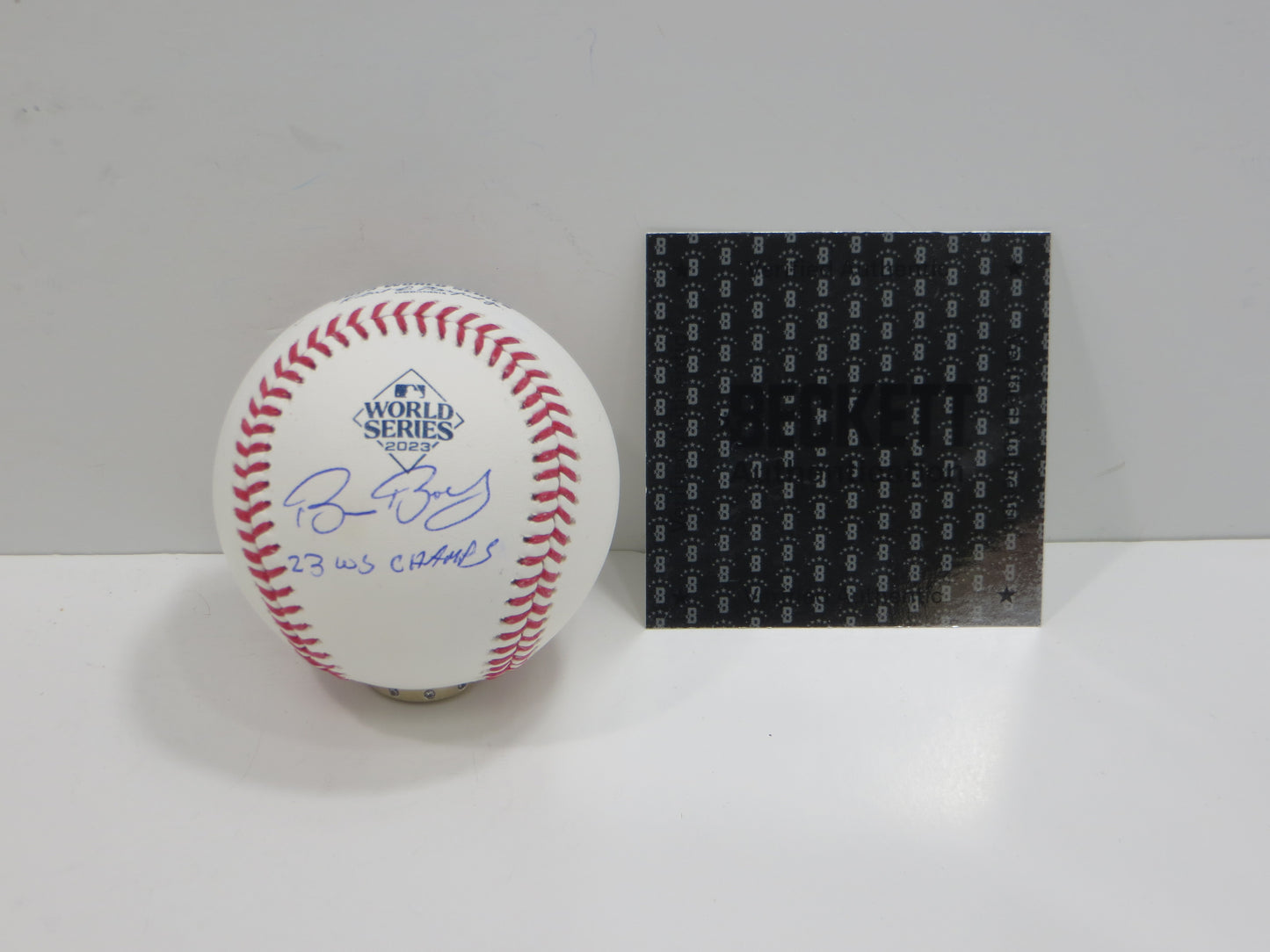 BRUCE BOCHY TEXAS RANGERS RAWLINGS 2023 WORLD SERIES BASEBALL w/INSC BAS