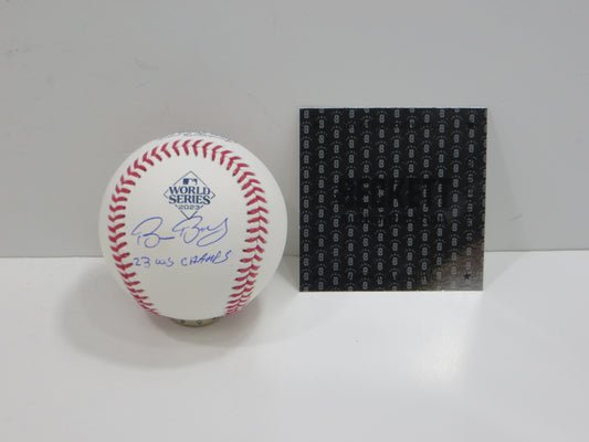 BRUCE BOCHY TEXAS RANGERS RAWLINGS 2023 WORLD SERIES BASEBALL w/INSC BAS