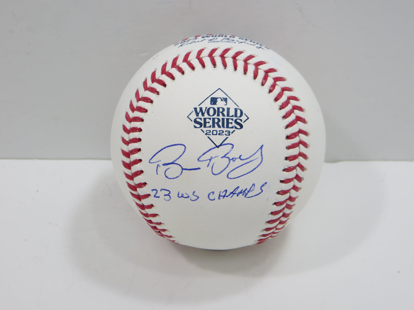 BRUCE BOCHY TEXAS RANGERS RAWLINGS 2023 WORLD SERIES BASEBALL w/INSC BAS