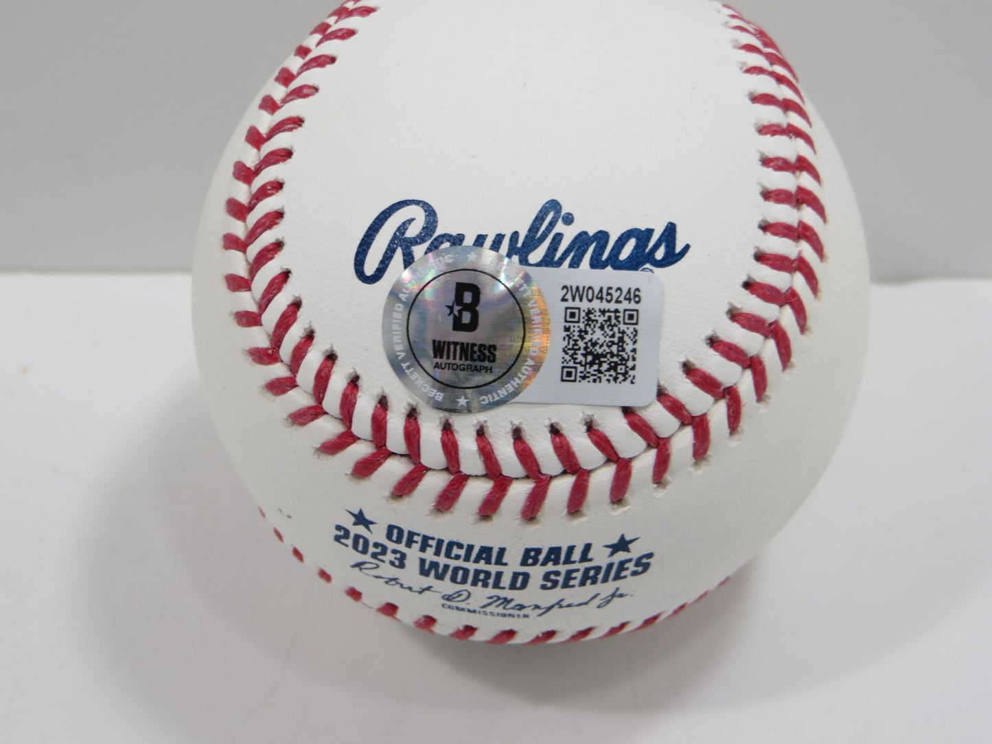 BRUCE BOCHY TEXAS RANGERS RAWLINGS 2023 WORLD SERIES BASEBALL w/INSC BAS