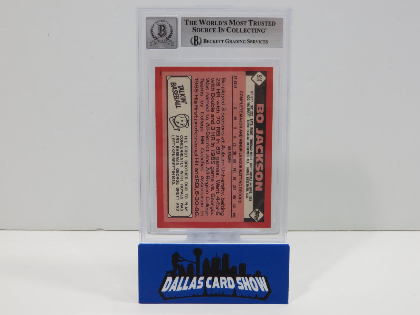BO JACKSON SIGNED 1986 TOPPS TRADED #50T KC ROYALS BGS BAS SLAB AUTO 10