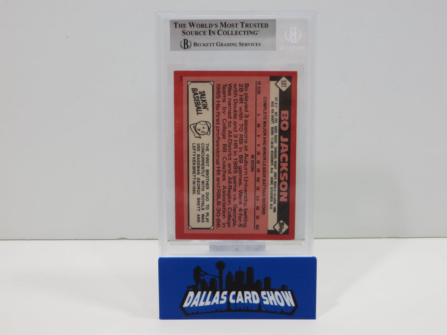 BO JACKSON SIGNED 1986 TOPPS TRADED #50T KC ROYALS BGS BAS SLAB
