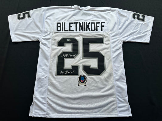 FRED BILETNIKOFF Oakland Raiders SIGNED FOOTBALL WHITE JERSEY XL w/SB XI MVP BAS