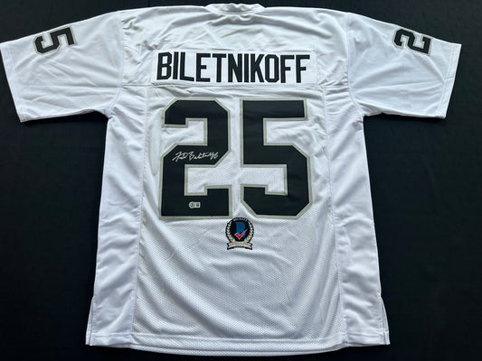 FRED BILETNIKOFF Oakland Raiders SIGNED FOOTBALL WHITE JERSEY XL FSU BAS