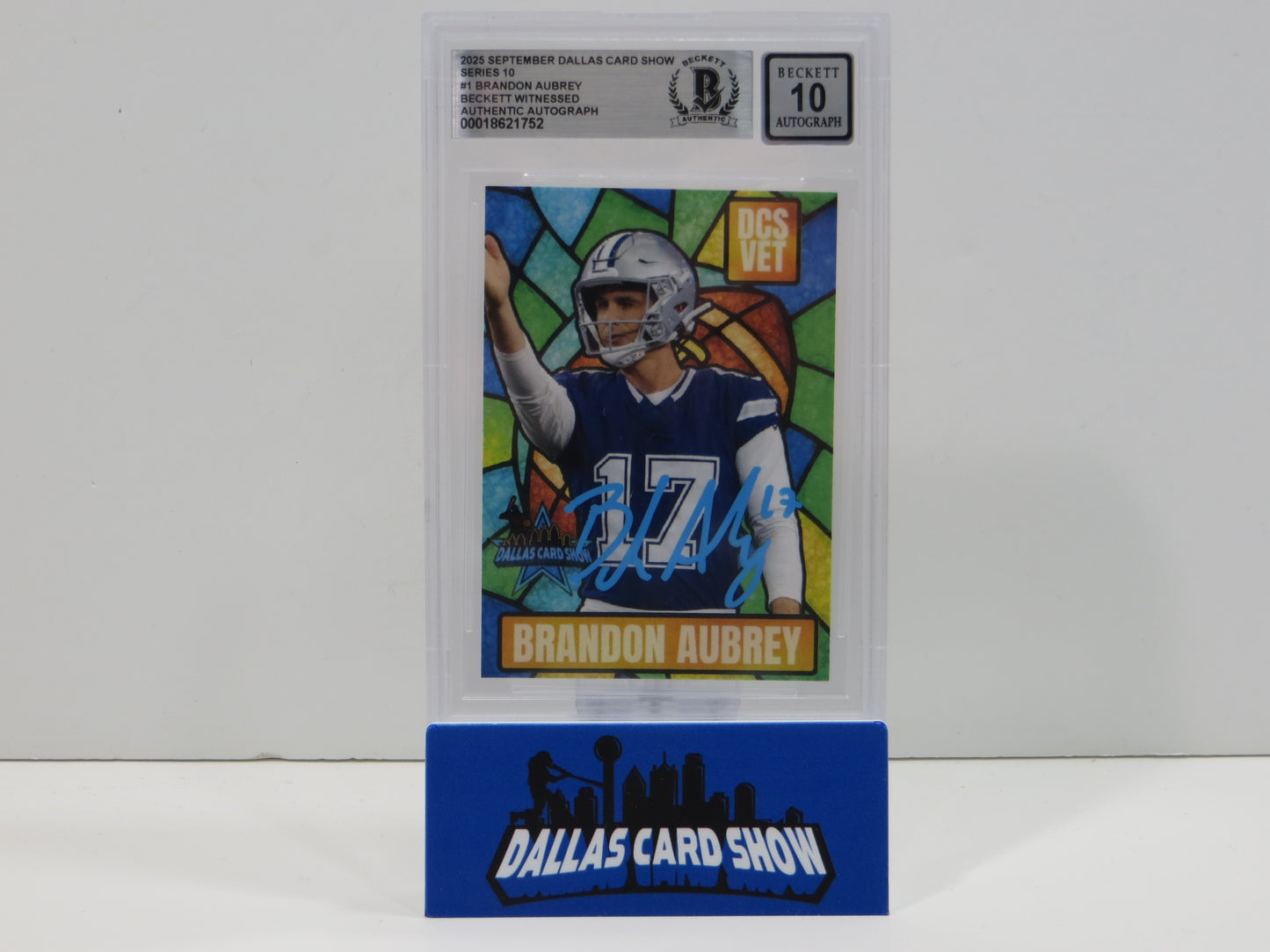 BRANDON AUBREY DALLAS COWBOYS SIGNED 2025 Sept Dallas Card Show BGS BAS SLAB AUTO 10