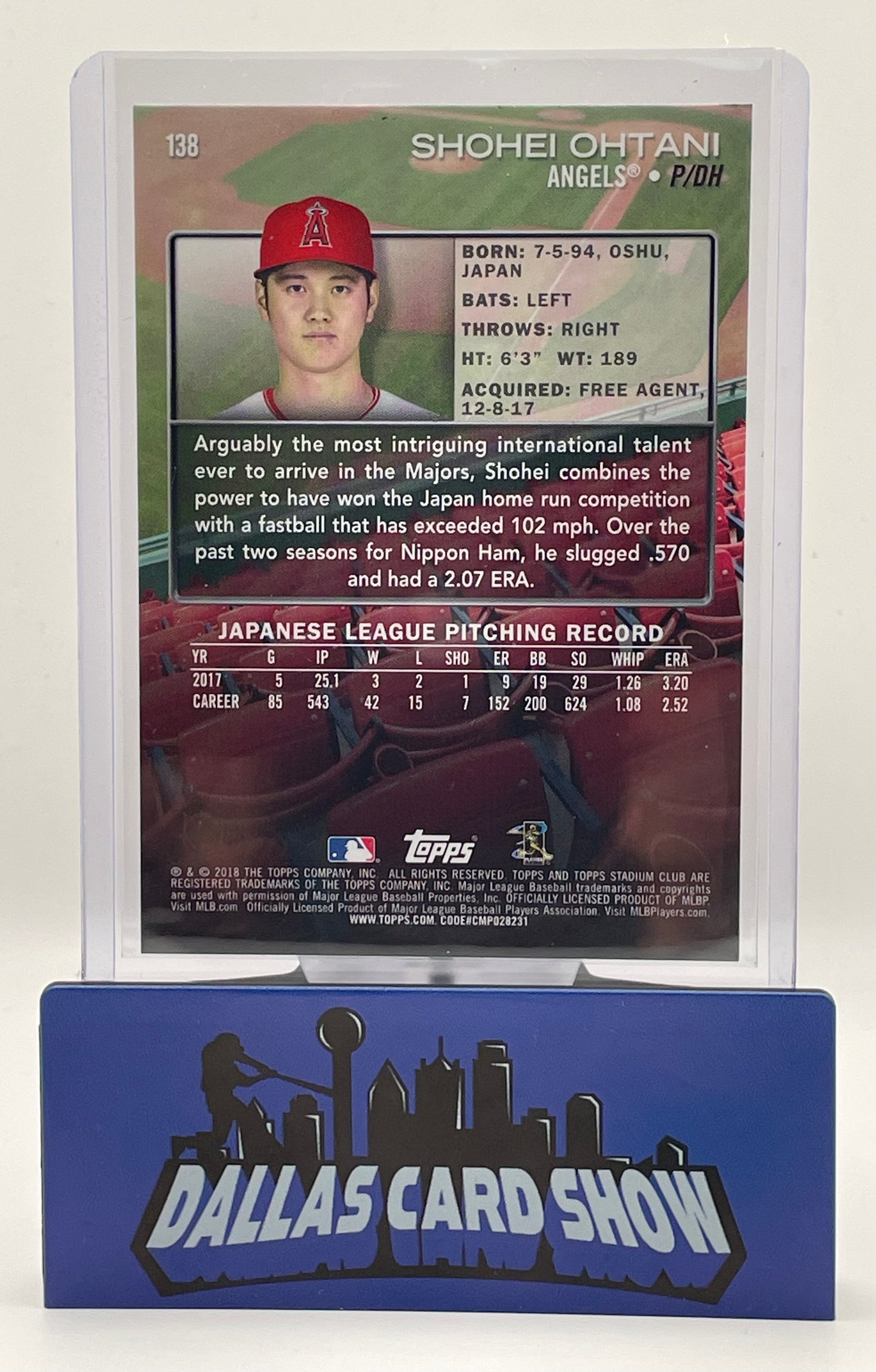 2018 Stadium Club #138 Shohei Ohtani Rookie RC