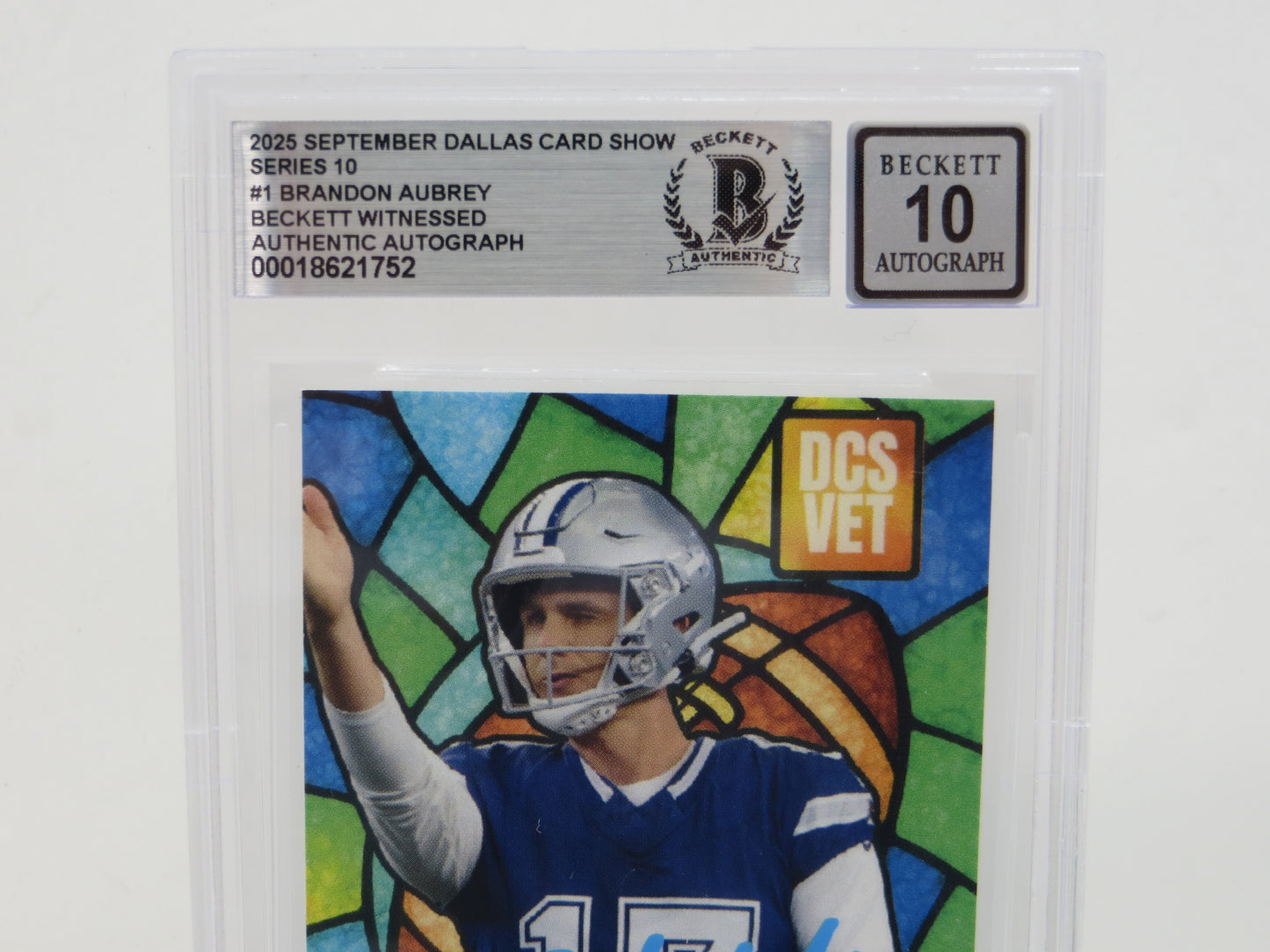 BRANDON AUBREY DALLAS COWBOYS SIGNED 2025 Sept Dallas Card Show BGS BAS SLAB AUTO 10