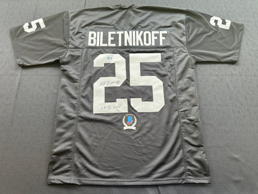FRED BILETNIKOFF Oakland Raiders SIGNED FOOTBALL JERSEY XL w/SB XI MVP FSU BAS