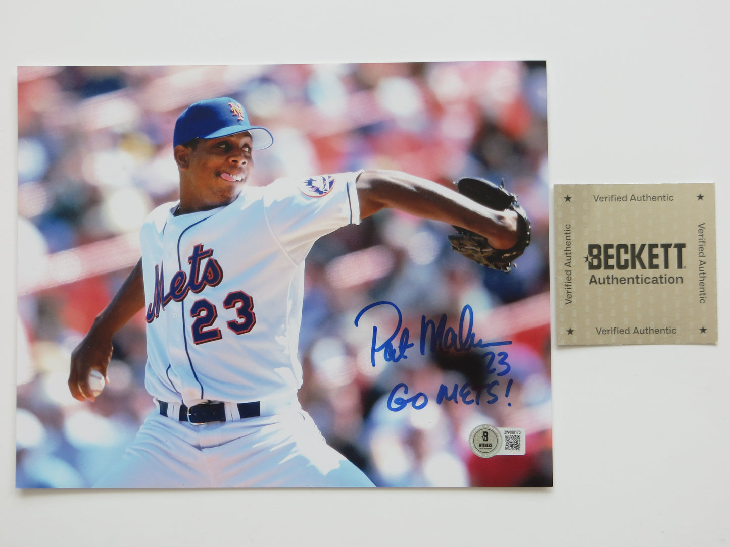 PAT PATRICK MAHOMES SR. NEW YORK METS SIGNED 8x10 PHOTO w/INSC Twins Chiefs BAS