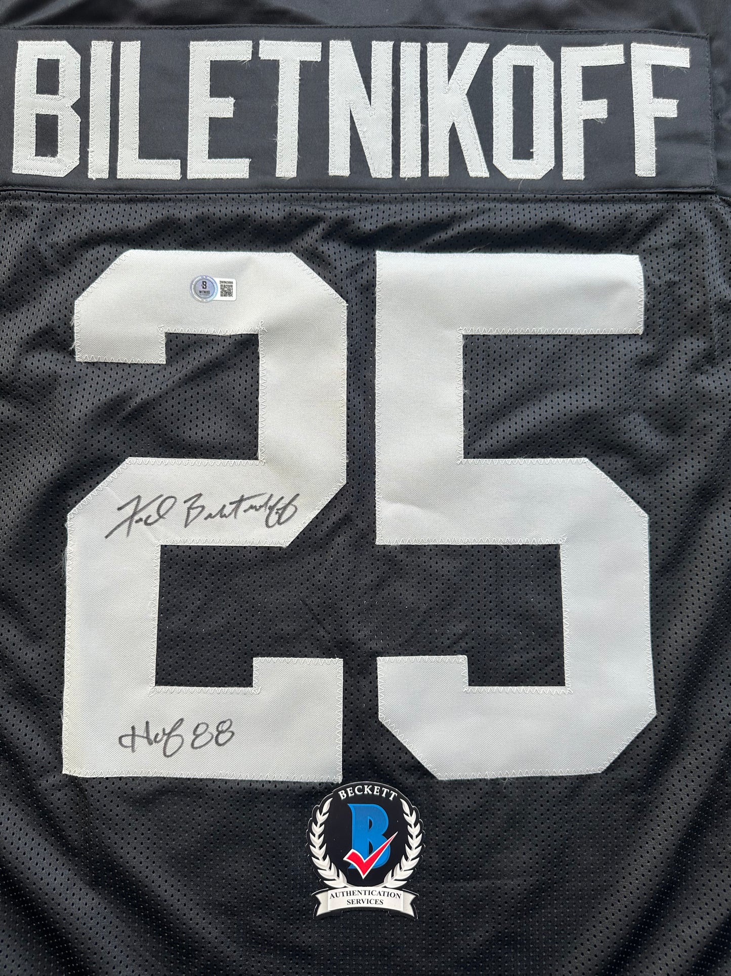 FRED BILETNIKOFF Oakland Raiders SIGNED FOOTBALL JERSEY XL w/SB XI MVP FSU BAS