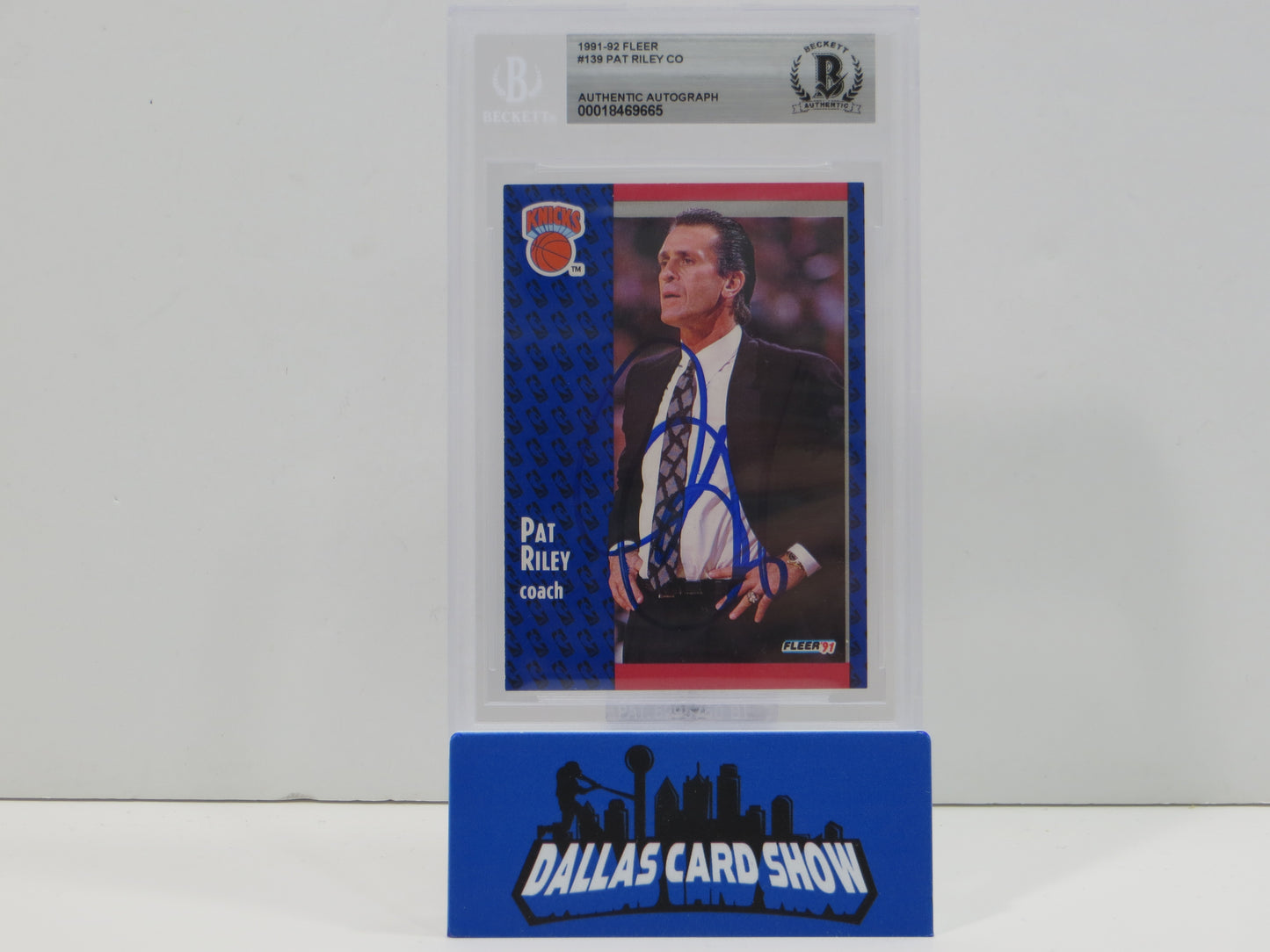 PAT RILEY SIGNED 1991-92 Fleer #139 BGS BAS SLAB Miami Heat LA Lakers