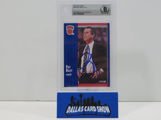 PAT RILEY SIGNED 1991-92 Fleer #139 BGS BAS SLAB Miami Heat LA Lakers