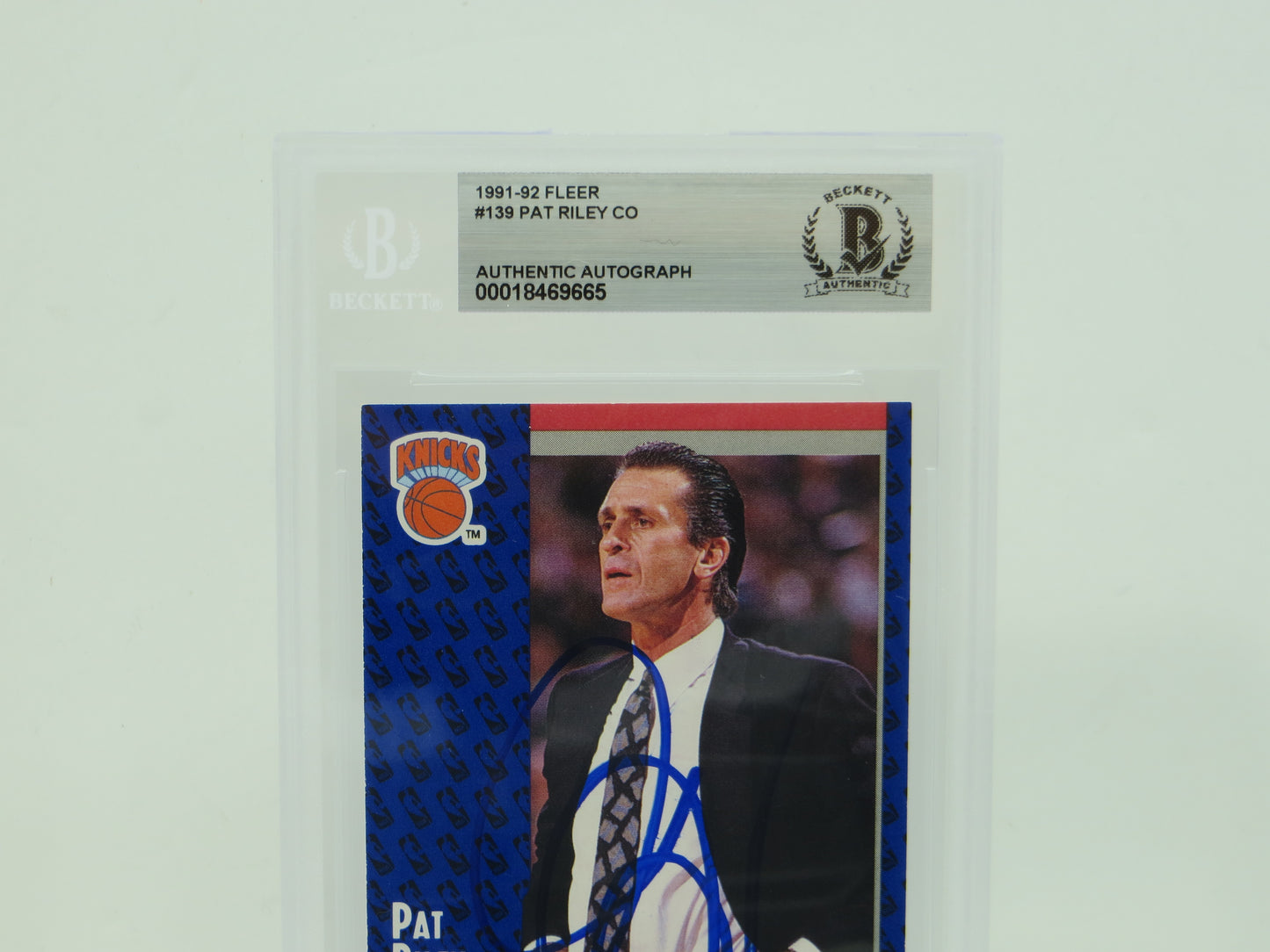 PAT RILEY SIGNED 1991-92 Fleer #139 BGS BAS SLAB Miami Heat LA Lakers