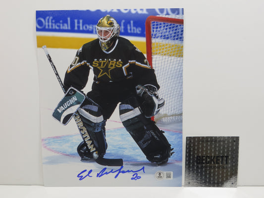 ED BELFOUR Dallas Stars SIGNED In Goal 8x10 PHOTO Leafs Blackhawks BAS COA
