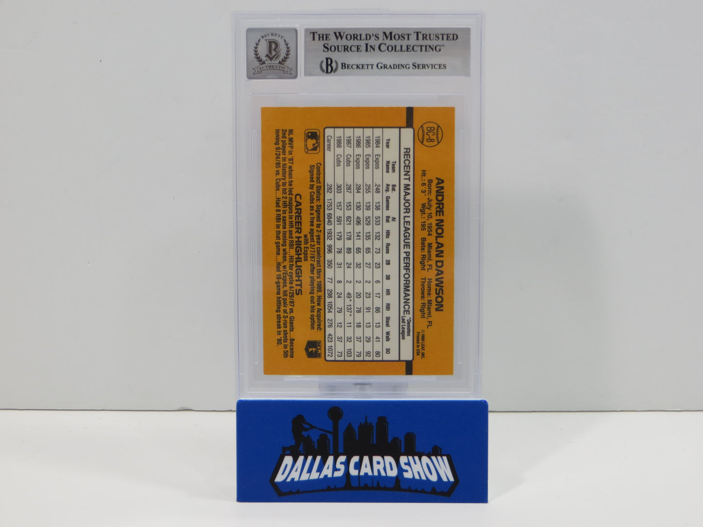 ANDRE DAWSON SIGNED 1989 Donruss Baseball Bonus MVP'S #BC8 BGS BAS SLAB AUTO 10