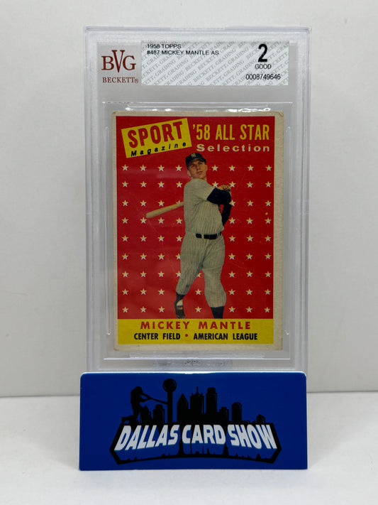 1958 Topps #487 Mickey Mantle All-Star Selection BVG 2
