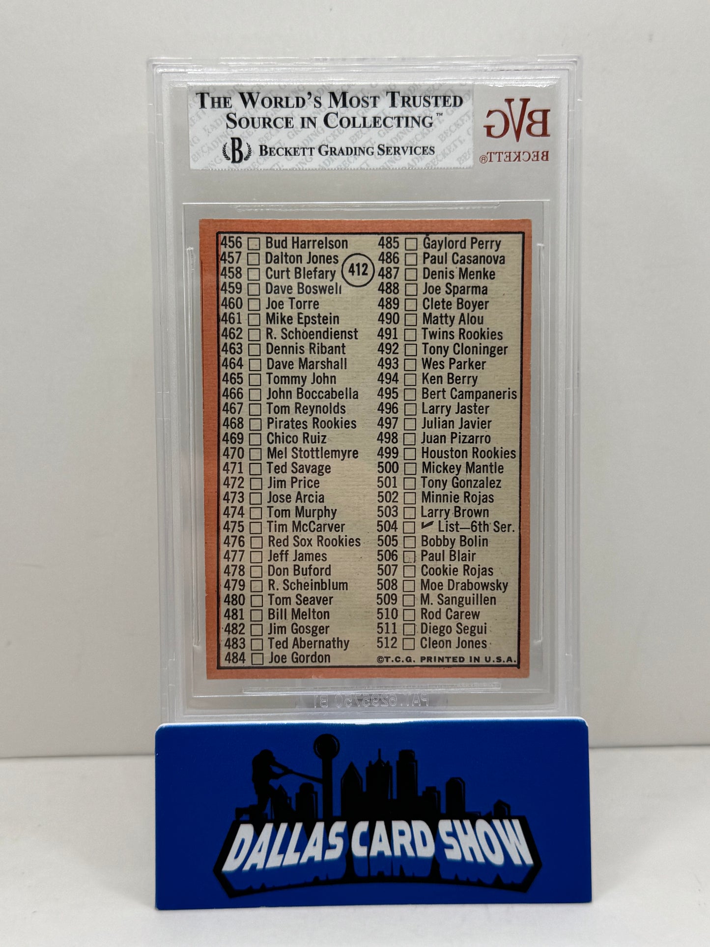 1969 Topps #412 Mickey Mantle 5th Series Check List BVG 5.5