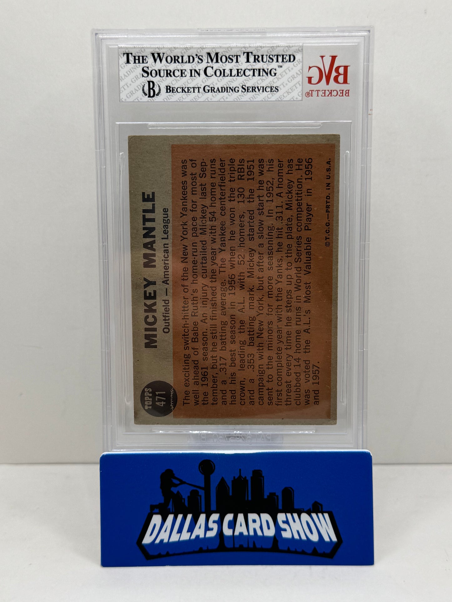 1962 Topps #471 Mickey Mantle A.L All-Star BVG 4.5